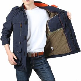 Men's Medium To Long Casual Outdoor Hooded Plus Size Jacket (Option: Blue-XL)