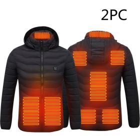 Men's Intelligent 8-zone Heating Stand Collar Hooded Lightweight Heating Insulation Jacket (Option: 2PC Black Zone8-M)