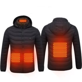 Winter Heated Jacket USB Electric Cotton Coat Zip-up Heater Thermal Clothing Heating Vest For Men (Option: Black Zone4-4XL)