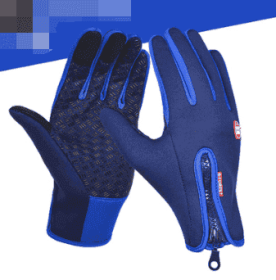 Outdoor Waterproof Gloves Touch Screen Windproof Riding Zipper Sports Winter Warm Fleece Mountaineering Gloves (Option: Sapphire-XL-Zipper)