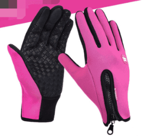 Outdoor Waterproof Gloves Touch Screen Windproof Riding Zipper Sports Winter Warm Fleece Mountaineering Gloves (Option: Rose red 2pcs-XL-Silicone)
