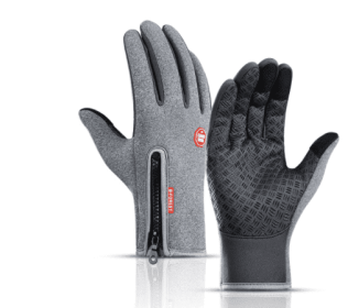 Outdoor Waterproof Gloves Touch Screen Windproof Riding Zipper Sports Winter Warm Fleece Mountaineering Gloves (Option: Grey-L-Zipper)