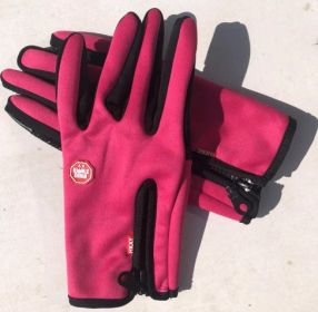 Full Finger Touch Screen Zipper Ski Gloves (Option: Ordinary rose red-XL)