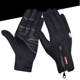 Outdoor Waterproof Gloves Touch Screen Windproof Riding Zipper Sports Winter Warm Fleece Mountaineering Gloves (Option: Black1 2pcs-M-PU section)