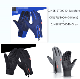 Outdoor Waterproof Gloves Touch Screen Windproof Riding Zipper Sports Winter Warm Fleece Mountaineering Gloves (Option: 3pcs a Set-S-Zipper)