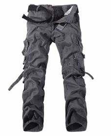 Men's Multi-pocket Cargo Pants Washed Hot Sale Cargo Pants (Option: Grey-30-Without belt)