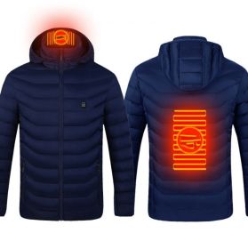 Winter Heated Jacket USB Electric Cotton Coat Zip-up Heater Thermal Clothing Heating Vest For Men (Option: Blue Zone2-S)