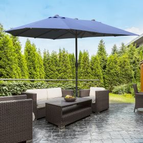 Patio Umbrella 15' Rectangular Outdoor Double Sided Market with base (Option: Dark Blue-1430x410x180 mm)