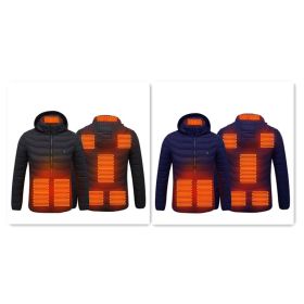 Men's Intelligent 8-zone Heating Stand Collar Hooded Lightweight Heating Insulation Jacket (Option: Black Blue-2XL)