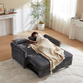 58.27 Inch 3-in-1 Loveseat Sofa Bed - Chenille Fabric Pull-Out Couch Sleeper - Full KD Back Frame, Seat Frame (Color: Dark Gray)