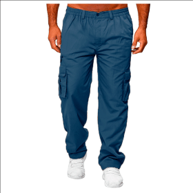 Men's Casual Multi-pocket Loose Straight Cargo Pants (Option: Denim blue-M)