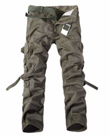 Men's Multi-pocket Cargo Pants Washed Hot Sale Cargo Pants (Option: Army green-36-Without belt)
