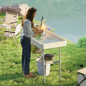 Folding Ice Cooler Table with Drain (Option: Tan-1080x605x140 mm)