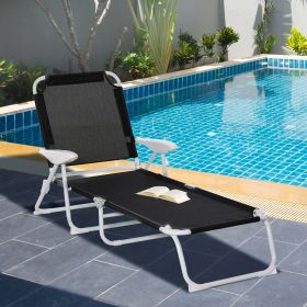 Folding Lounge Chair Outdoor 5-Level Reclining Chaise Lounge Chair Outdoor Camping Tanning Chair with Frame (Option: Black-735x180x660 mm)