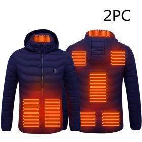 Men's Intelligent 8-zone Heating Stand Collar Hooded Lightweight Heating Insulation Jacket (Option: 2PC Blue Zone8-XL)